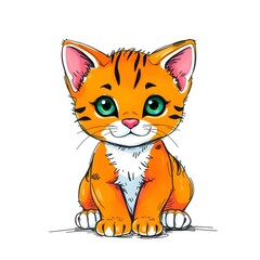 Obraz premium Hand-drawn sketch of a tiny kitten
