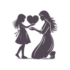 Mom And Daughter Silhouette for Mother's Day Vector Design Illustration