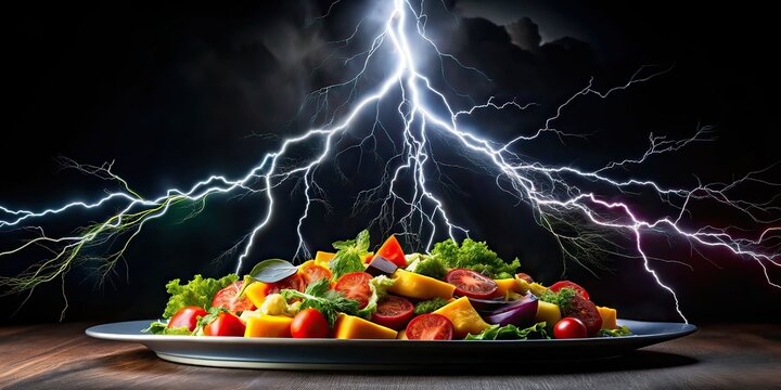 Lightning Strike Food Photography, Electric Rays, Empty Plain