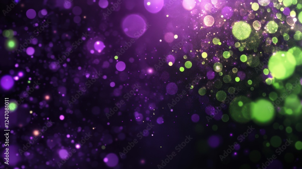 Poster abstract purple and green bokeh lights background with sparkling effect