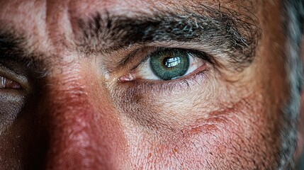Close-up intense man's eyes, portrait, serious, facial detail