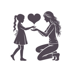 Loving Mom and Daughter Silhouette Vector for Mother's Day