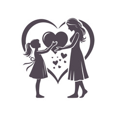 Loving Mom and Daughter Silhouette Vector for Mother's Day