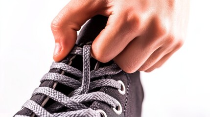 Fototapeta premium Tying Shoe Laces: A Close-Up View of Everyday Skill