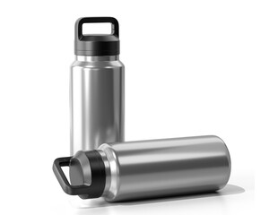 Blank Aluminum Stainless Steel Hydro Flask Water Bottle Packaging, Sport Water Bottle Isolated On Transparent Background, Prepared For Mockup, Png.
