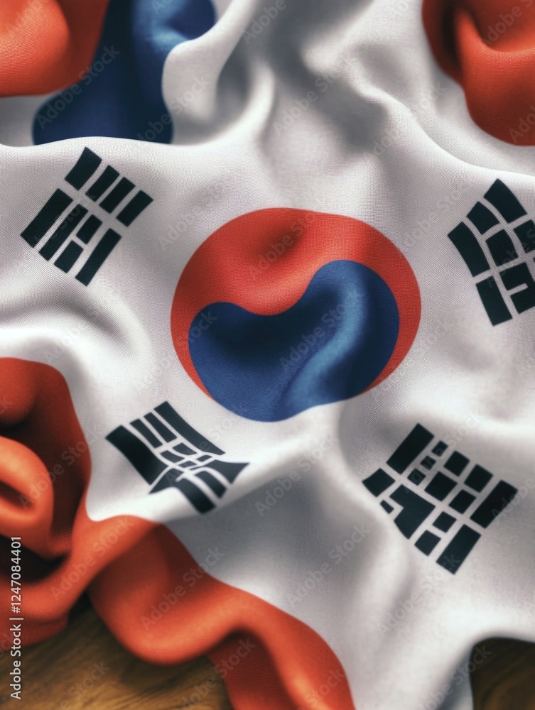 Poster a flag with a red and white background and a blue circle with a white star in the middle