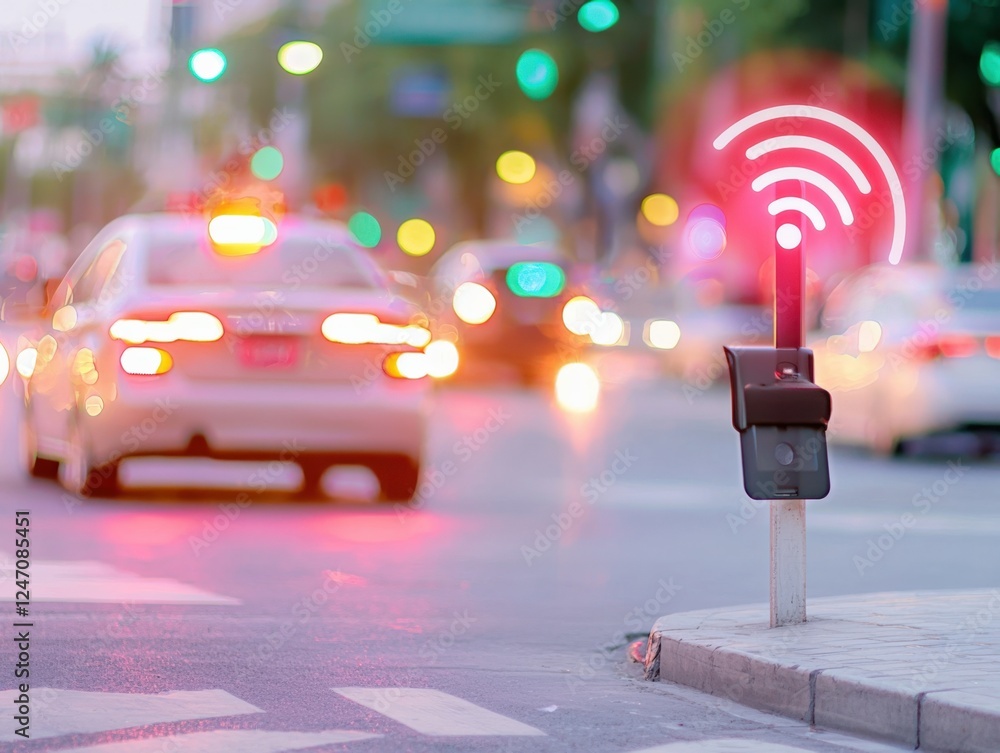 Poster traffic signal monitoring system in urban environment city intersection technology daytime close-up 