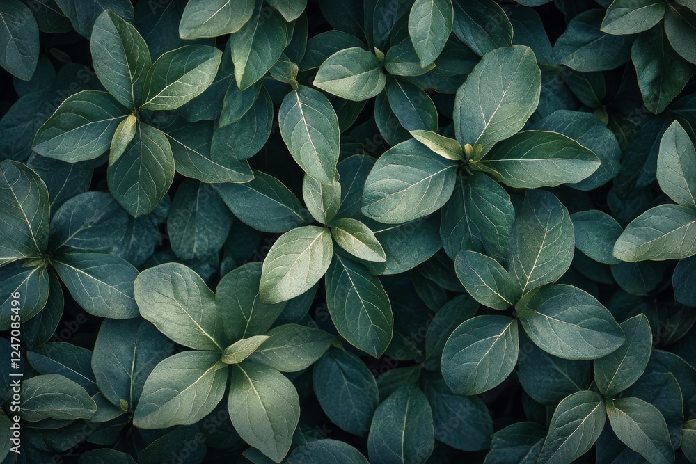 Poster lush green leaves creating a textured pattern in a serene natural environment