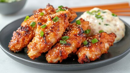 Crispy chicken tenders with creamy sauce