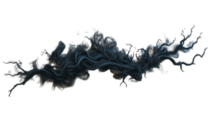 Ethereal Black Smoke Tendrils - Mysterious Abstract Swirling on White Background
