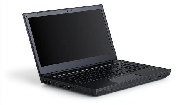 Isolated shot of a laptop with a blank screen, placed on a white background. Ideal for promoting tech gadgets or office equipment.