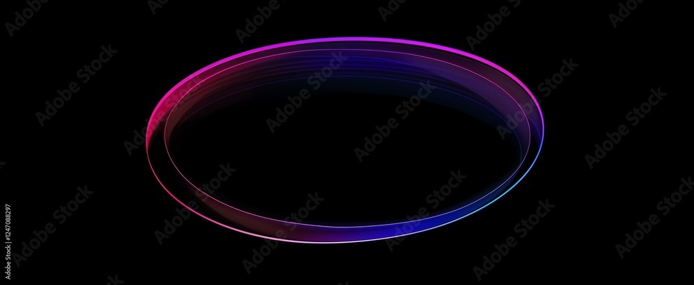 Poster abstract gradient ring shape on a black background, with a neon light effect and a gradient color tr