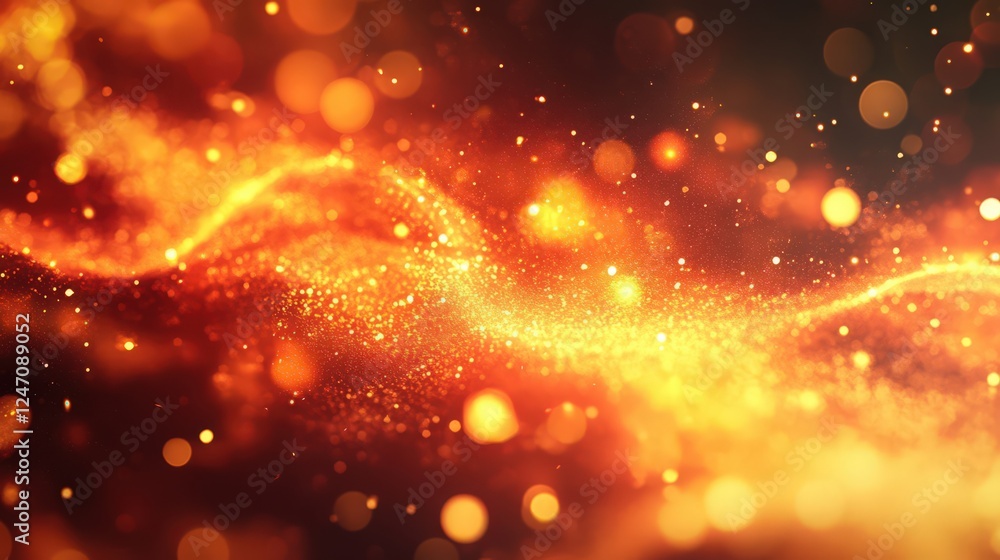 Poster abstract fiery background with glowing particles and bokeh lights effect
