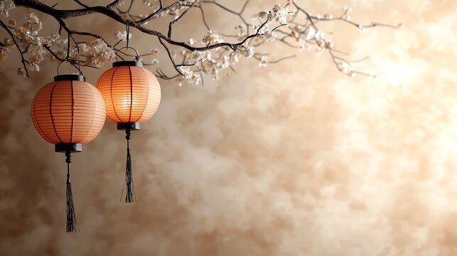 Abstract art of red lanterns blending into a swirling golden sky, representing joy and prosperity