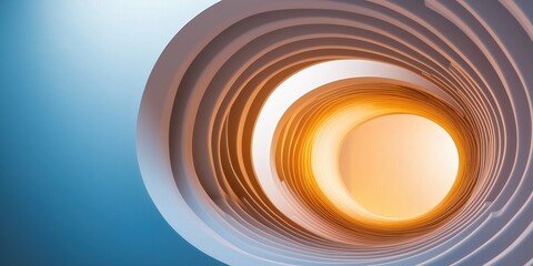 Abstract view of a spiral architectural feature with bright lighting