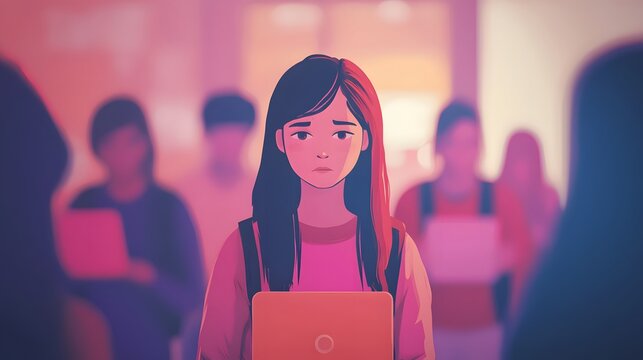 An educational depiction of how internet behavior can escalate into cyberbullying, with tips for changing harmful patterns