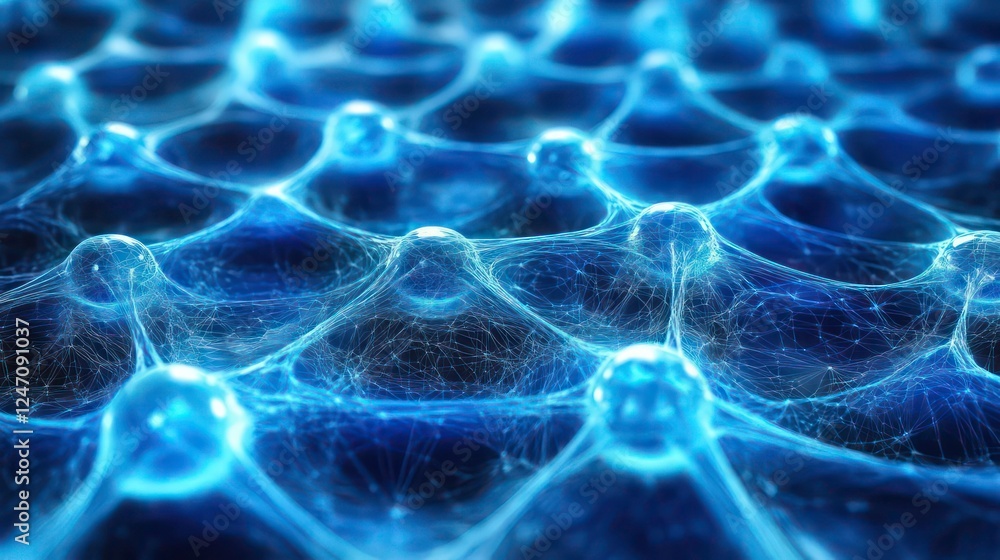 Poster abstract blue technology background with a cyber network grid and connected particles. artificial ne