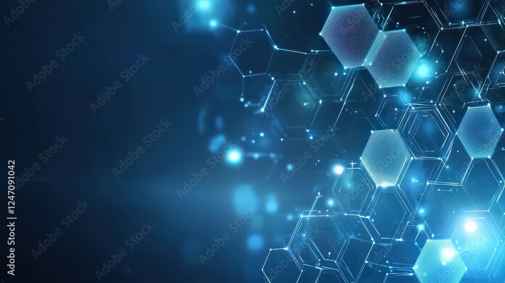 Aufkleber futuristic technology background with hexagonal grid and glowing particles