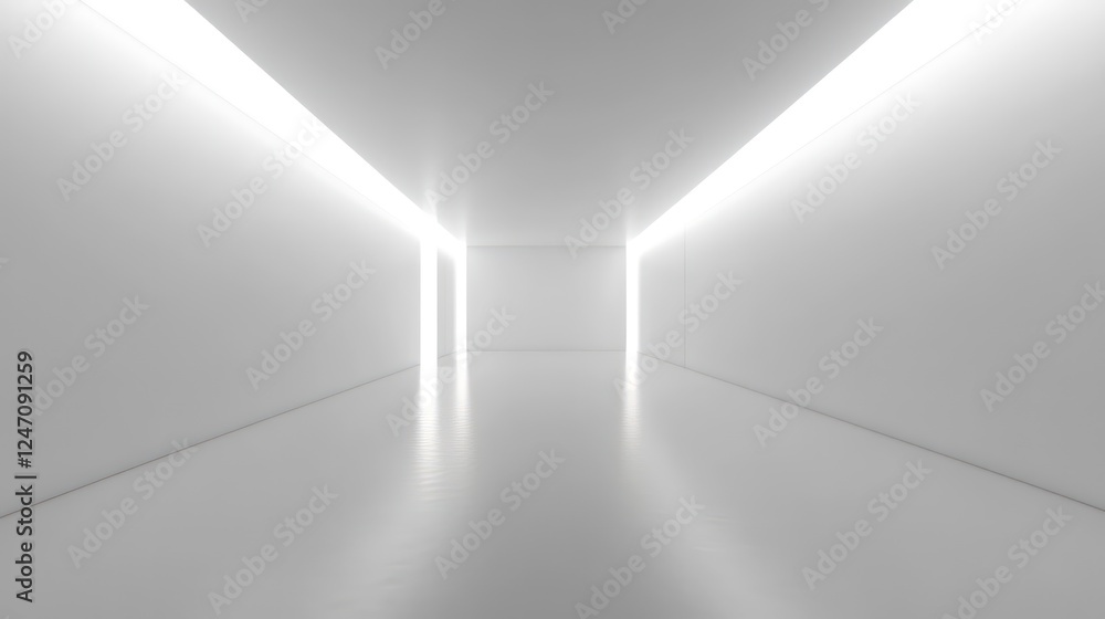 Aufkleber abstract 3d rendering of empty futuristic tunnel room with light on the wall. sci-fi concept