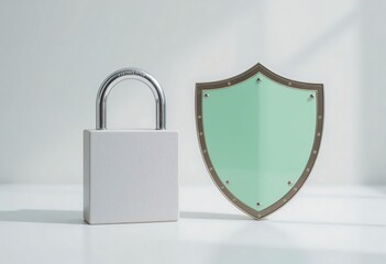 A modern padlock and digital shield symbolize cybersecurity concerns, highlighting security in the...