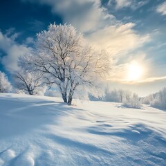 Obraz premium Beautiful winter scenery frost covered trees misty horizon breathtaking tranquil wonderland