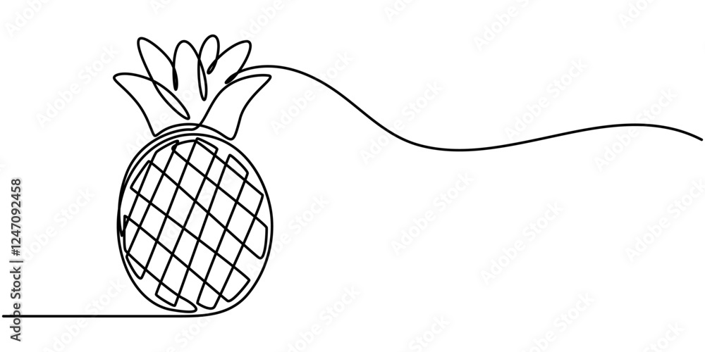 Poster continuous line drawing of a pineapple on a transparent background, fresh pineapple continuous line 