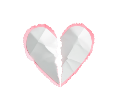 Torn Paper White Heart with Pink Border Broken Heart Design Element Isolated on Transparent and White Background
