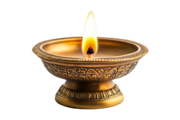 Lighting a traditional diya festive celebration indoors isolated on transparent background