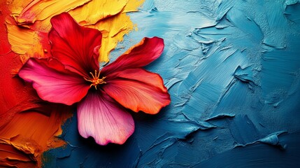 A painting of a flower with a blue background