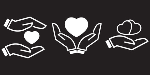 Hand palm care love symbol. Hands together. Heart symbol. Partnership business logo 