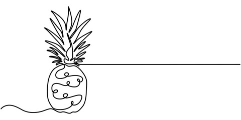 Continuous Line Drawing Of A Pineapple On A Transparent background, Fresh Pineapple Continuous Line Editable Stroke Line, Single Continuous Line Drawing of Pineapple. Simple Modern Linear Drawing.