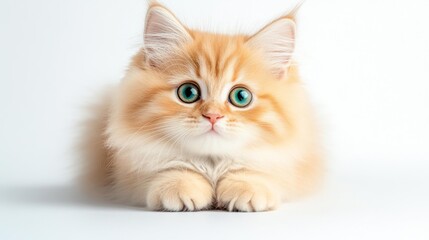 Adorable Fluffy Ginger Kitten Lying Down with Dreamy Eyes. Generative AI
