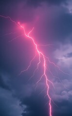 A fiery red-orange lightning bolt rips through dark storm clouds, radiating heat and raw energy.