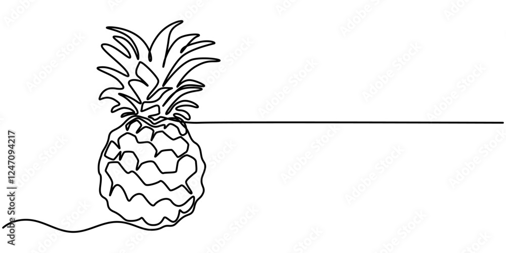 Poster continuous line drawing of a pineapple on a transparent background, fresh pineapple continuous line 
