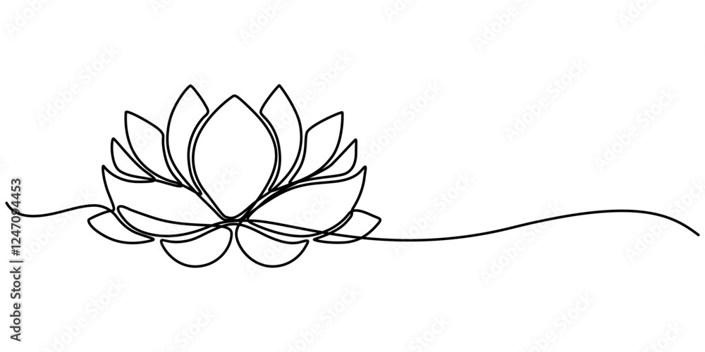 Poster lotus water lily continuous line illustration, lotus flower in single continuous line drawing style 