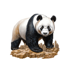 Obraz premium Majestic Giant Panda Standing on a Miniature Cityscape
