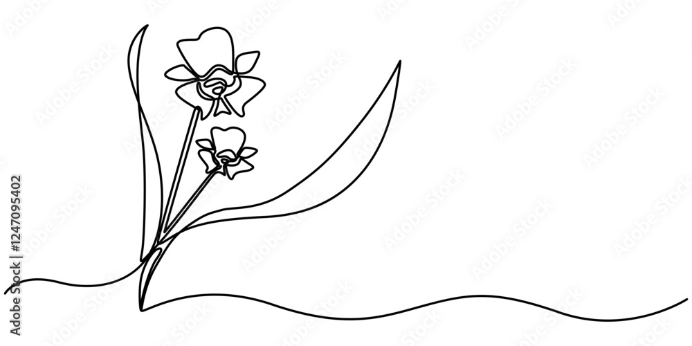Aufkleber phalaenopsis orchid flowers continuous line drawing with editable stroke, beautiful orchids line art