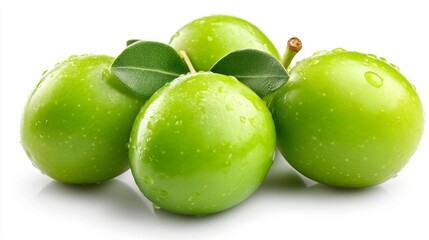 Obraz premium Fresh Green Plums with White Background. Generative AI