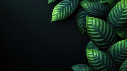 Fototapeta premium A DNA double helix, crafted from leaves, on a dark green background