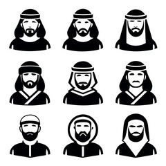 Vector Illustration of Diverse Arab Men in Traditional Attire