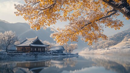 Fototapeta premium Japanese garden in winter 