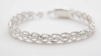 Close-up of a delicate silver bracelet on a white background. Great for jewelry or fashion accessory advertising.