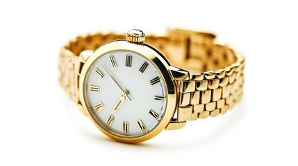 Isolated image of a luxury wristwatch with a gold band on a white background, ideal for high-end product marketing.