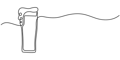 Continuous Line Drawing of Craft Beer Icon. Hand Drawn Symbol Vector Illustration, one line drawing of beer glass with foam. Craft drink alcohol ale in simple line, Beer glasses with foam one line art
