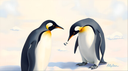Fototapeta premium Penguin Courtship Rituals: Antarctic Wildlife Photos for Valentine’s Day Campaigns