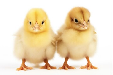 Obraz premium Two Adorable Baby Chicks in Yellow Isolated on White Background - Studio Shot