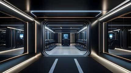 Fototapeta premium Luxury Gym with Holographic Personal Trainers fitness space equipped with ergonomic exercise machines