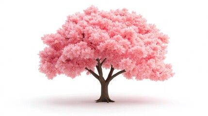 Beautiful Pink Cherry Blossom Tree on White Background. Generative AI