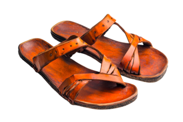 Craftsmanship of leather sandals in artisan workshop setting isolated on transparent background