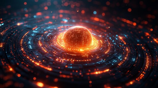 Vibrant Digital Globe with Neon Light Circuits Background. Generative AI